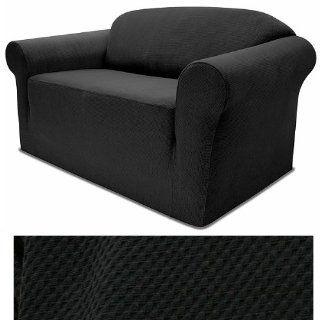 Stretch Pique Raven Black Furniture Slipcover Sofa 710   Black Couch Slipcovers