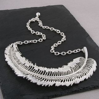 matt silver feather necklace by baronessa