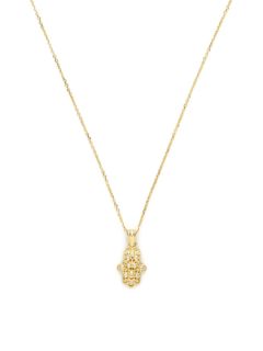 Small Gold & Diamond Hamsa Pendant Necklace by KC Designs