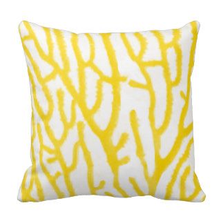 Yellow and Gray Coral Beach House Pillow