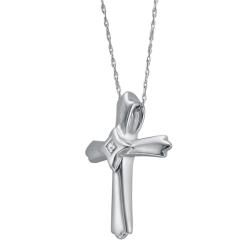 High polish Sterling Silver Diamond accent Cross Pendant Necklace Diamond Necklaces