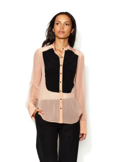 Odin Colorblocked Silk Tuxedo Blouse by Elizabeth and James