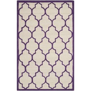 Safavieh Handmade Moroccan Cambridge Ivory/ Purple Wool Rug (5 X 8)