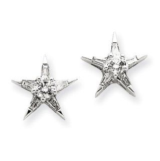 14k White Gold Diamond Star Shaped Earrings Jewelry