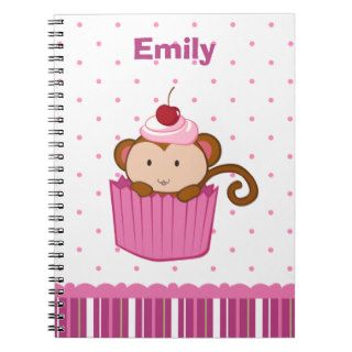Personalized cute pink cupcake monkey notebook