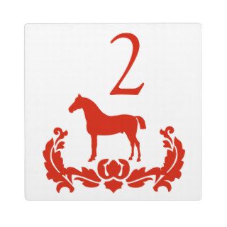 Red and White Damask Horse Table Number Plaque