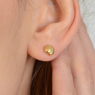 22ct gold plated silver round shell earrings by charlotte lowe jewellery