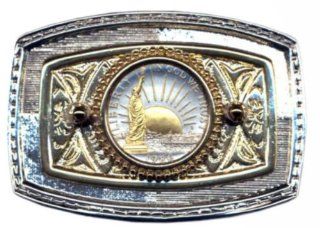 24k Gold on Sterling Silver Coin Belt Buckle Us Statue of Liberty Half Dollar 