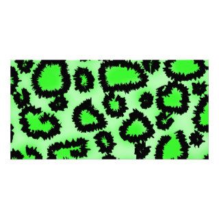 Black and Lime Green Leopard Print Pattern. Photo Cards