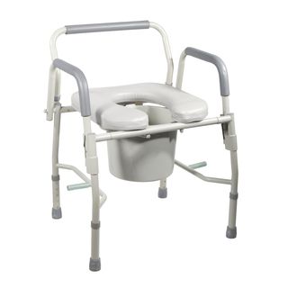 Steel Drop Arm Bedside Commode With Padded Seat   Arms