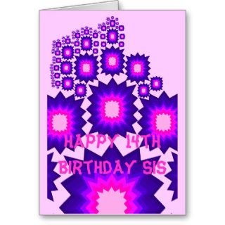 Happy 14th Birthday Sis, bright design Greeting Cards