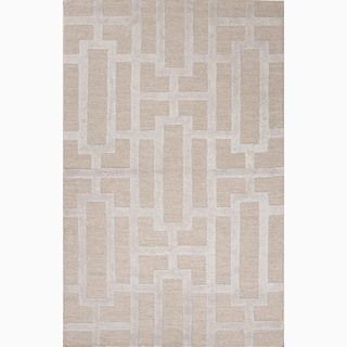 Handmade Geometric Pattern Taupe/ Gray Wool/ Art Silk Rug (36 X 56)