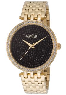 Caravelle by Bulova 44L121  Watches,Womens New York Black Crystal Pave Gold Tone Ion Plated Stainless Steel, Casual Caravelle by Bulova Quartz Watches