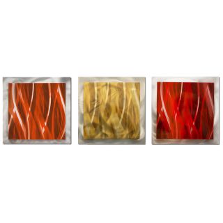 Contemporary Warm Essence Burnt Orange, Red   Gold Layered Metal Wall Art