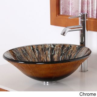 Elite Hand Painted Art Bell shaped Tempered Glass Bathroom Vessel Sink Faucet Combo 1310f371023