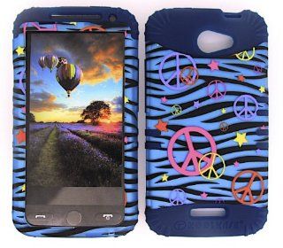 For Htc One X S720e Peace Blue Zebra Heavy Duty Case + Dark Blue Rubber Skin Accessories Cell Phones & Accessories