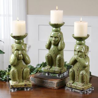 Toma Antiqued Green Monkey 3 piece Candle Holder Set