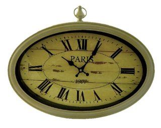 19x13 Oval Antique Style Ivory Paris Faux Wood Wall Clock  