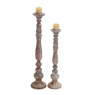 Jasmine Antiqued Wooden Candle Holders (set Of 2)