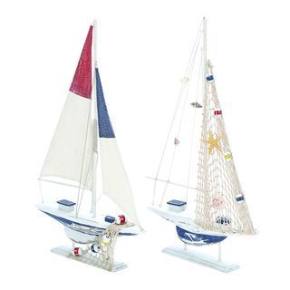 Assorted White Wooden Sailing Boat (set Of 2)