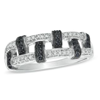 CT. T.W. Enhanced Black and White Diamond Basket Weave Ring in