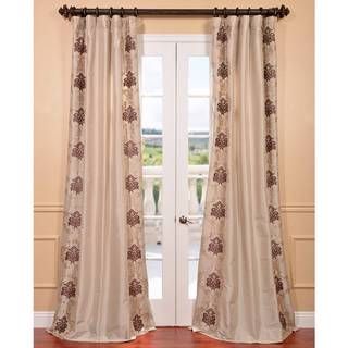 St. Tropez Stone Embroidered Faux Silk Curtain Panel