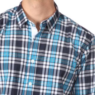 191 Unlimited Mens Slim Fit Blue Plaid Woven Shirt
