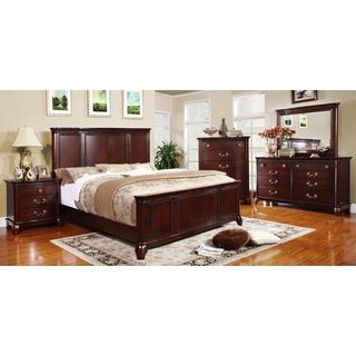 Furniture Of America Claymont Queen Size Bed With Dresser, Mirror And Night Stand Cherry Size Queen