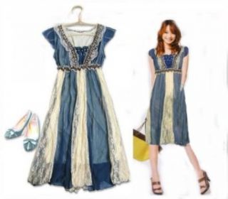Misses Floral Tie Front Sundress, casual Dress, short Dress Tank Dress 716 (6, blue ivory)