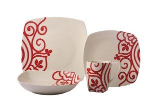 Coventry Valley Swirls Red 16 Piece Dinnerware Set Service for 4, Red Kitchen & Dining