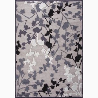 Handmade Floral Pattern Gray/ Black Art Silk/ Chenille Rug (76 X 96)