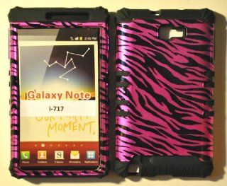 2 in 1 Hybrid Cover Black Skin + Pink Zebra Snap On Case for Samsung Galaxy Note i717 Cell Phones & Accessories