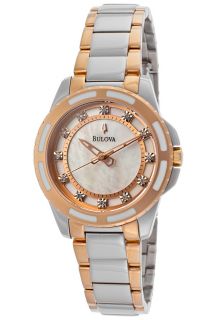 Bulova 98P134  Watches,Womens White Diamond White MOP Dial Rose Gold Tone IP SS & Stainless Steel, Casual Bulova Quartz Watches