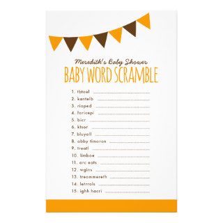 Cute Bunting Baby Shower Word Scramble Game Personalized Stationery