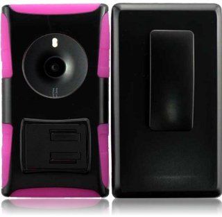 Loving Pink Premium Double Protection 2 in 1 Hard + Silicon Rugged Hybrid D Fendr Case Cover Protector with Holster Swivel Belt Clip and KickStand for Nokia Lumia Elvis 1020 (by AT&T) with Free Gift Reliable Accessory Pen Cell Phones & Accessories