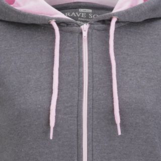 Brave Soul Womens Adrian Zip Through Contrast Hoody   Charcoal/Pastel Pink      Womens Clothing