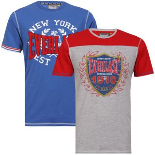 Everlast Mens 2 Pack T Shirts   Grey/Red & Royal      Clothing
