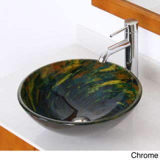 Elite Multicolor Swirl Tempered Glass Bathroom Vessel Sink And Faucet Set