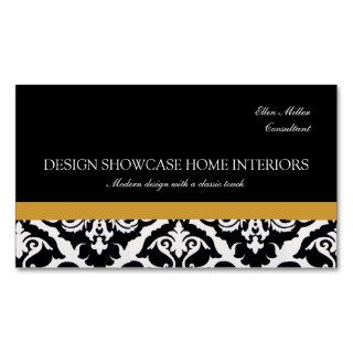 Gold and Black and White Damask Business Cards