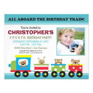 All Aboard Train Boy's Birthday Invitation (aqua)