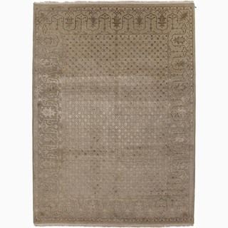 Hand made Oriental Pattern Taupe/ Tan Wool/ Silk Rug (5x8)