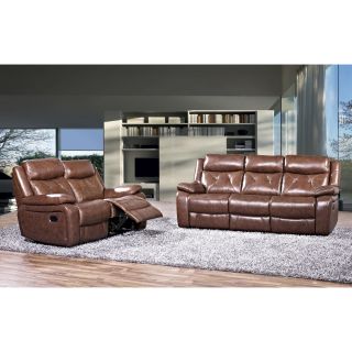 Rivallo Brown 2 piece Top Grain Leather Reclining Sofa And Loveseat Set