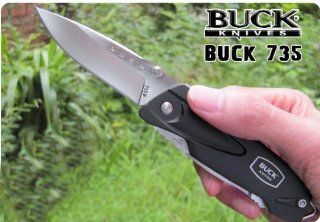 OEM 100% Genuine BUCK 735 Knives Black X Tract Essential 5CR15MOV Blade Outdoor Survival Pocket Folding Knife  Folding Camping Knives  Sports & Outdoors