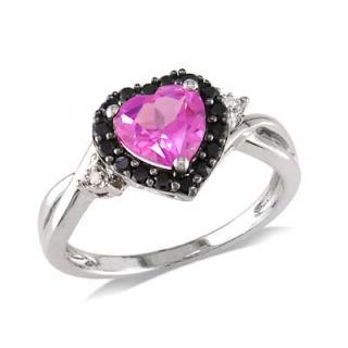 0mm Heart Shaped Lab Created Pink Sapphire, Black Spinel and Diamond
