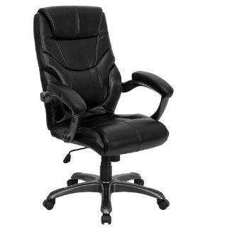 Flash Furniture GO 724H BK LEA GG High Back Black Leather Overstuffed Executive Office Chair  