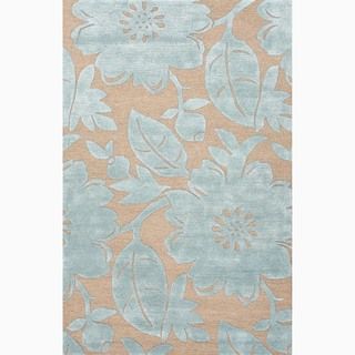 Hand made Blue/ Tan Wool/ Art Silk Plush Pile Rug (2x3)