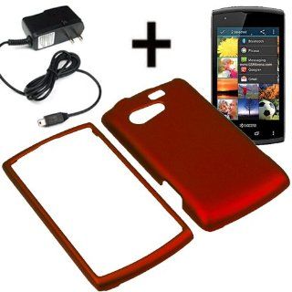 AM Hard Shield Shell Cover Snap On Case for Sprint, Virgin Mobile Kyocera Rise C5155 + Travel Charger Red Cell Phones & Accessories