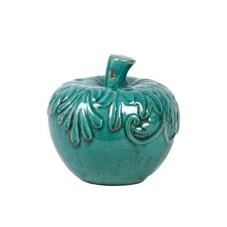 Antique Blue Ceramic Apple Sculpture