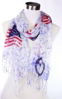 Peace Sign with United States Flag Thin Silk Feel Viscose Scarf, White