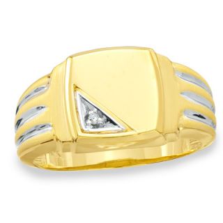 Mens Diamond Accent Ribbed Shank Signet Ring in 10K Gold   Zales